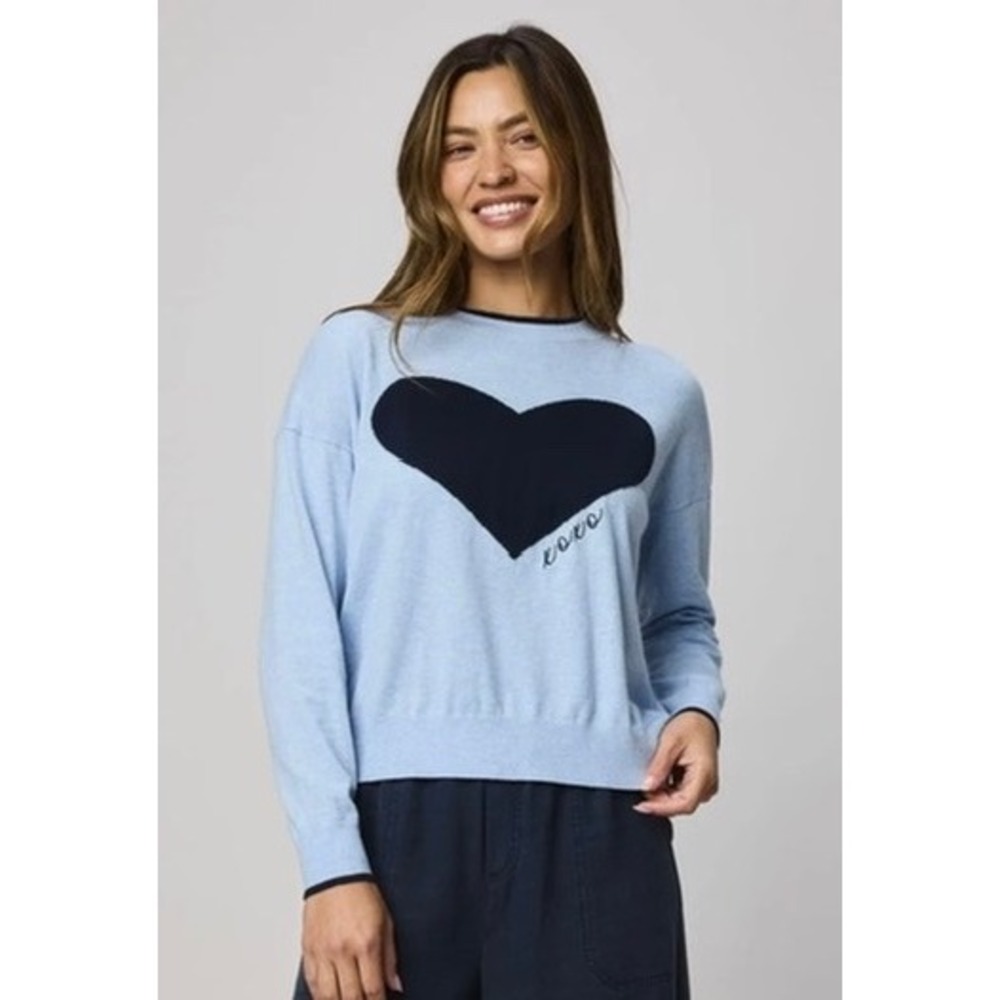 Splendid Collection Light Blue Heart XOXO Silk Blend Sweater RW5S480 Medium